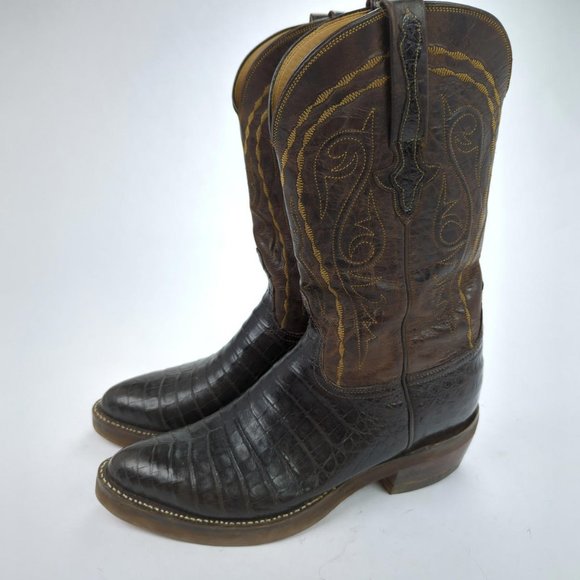 [SOLD] RARE LUCCHESE CLASSICS x KEMOSABE Sz 9 ALLIGATOR BELLY BOOTS Brown - Picture 4 of 9